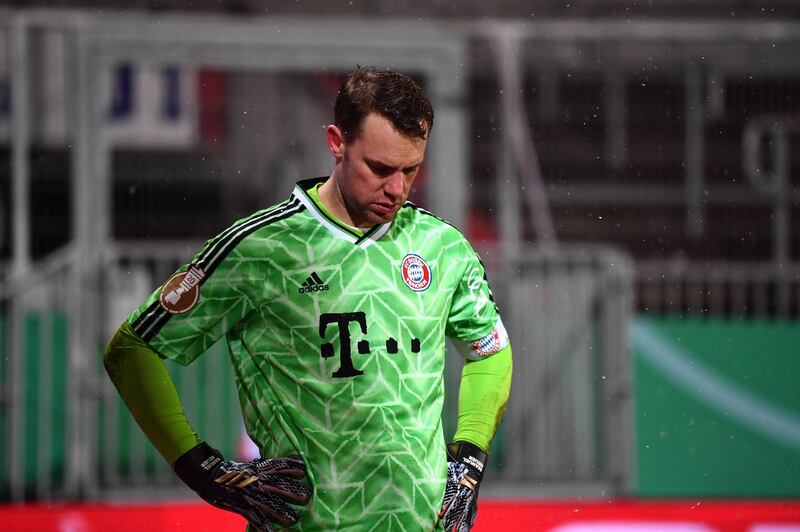 Bayern Munich Manuel Neuer after his team lost their DFB Cup second round match between Holstein Kiel following a penalty shootout. Getty