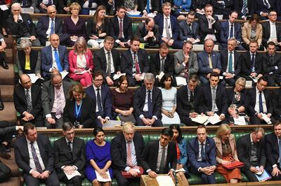 A handout photograph released by the UK Parliament shows Britain's Chancellor of the Exchequer Rishi Sunak (centre bottom row) delivering his 2020 Spring budget statement in the House of Commons in London on March 11, 2020.  Britain unveils its first post-Brexit budget on Wednesday, with a focus on emergency government funding measures to combat economic fallout from the coronavirus outbreak. - RESTRICTED TO EDITORIAL USE - NO USE FOR ENTERTAINMENT, SATIRICAL, ADVERTISING PURPOSES - MANDATORY CREDIT " AFP PHOTO / Jessica Taylor /UK Parliament"
 / AFP / UK PARLIAMENT / JESSICA TAYLOR / RESTRICTED TO EDITORIAL USE - NO USE FOR ENTERTAINMENT, SATIRICAL, ADVERTISING PURPOSES - MANDATORY CREDIT " AFP PHOTO / Jessica Taylor /UK Parliament"
