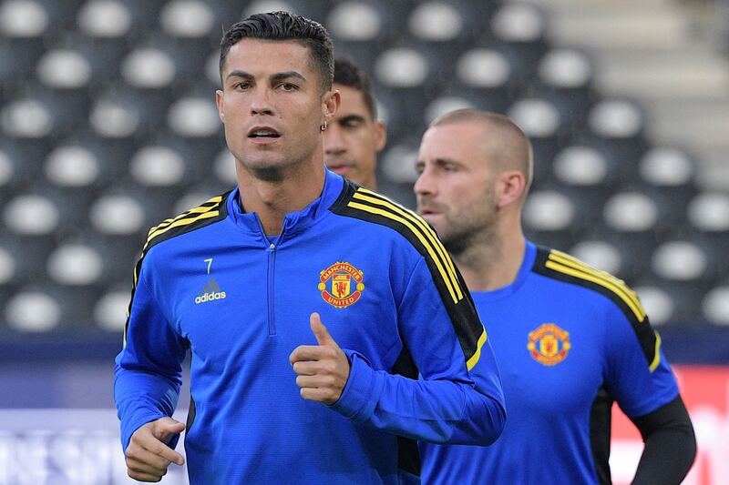 Manchester United’s Christiano Ronaldo training in Berne ahead of their Champions League game against Young Boys. AFP