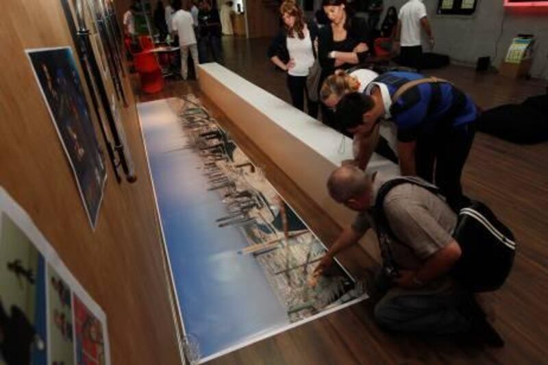 Dubai, 28th April 2011.  The panoramic photo lying on the floor, which measures 44 x 220 inches, at the Shelter.  (Jeffrey E Biteng / The National)