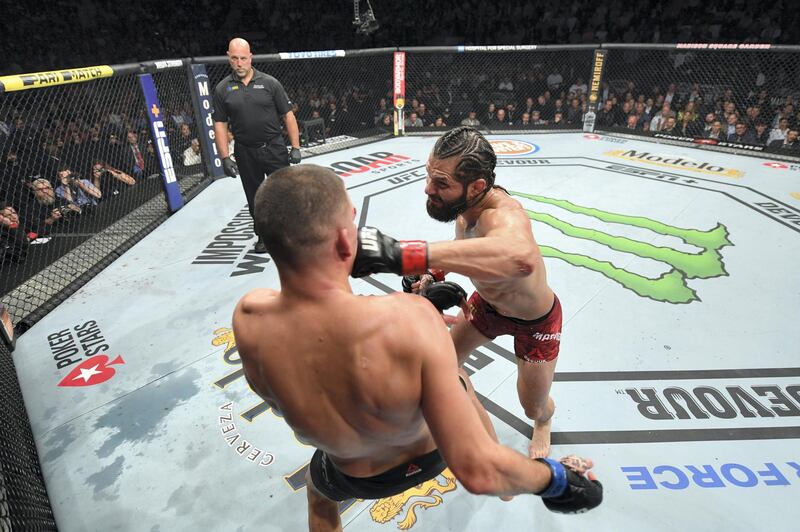 NEW YORK, NEW YORK - NOVEMBER 02: (R-L) Jorge Masvidal punches Nate Diaz in their welterweight bout for the BMF title during the UFC 244 event at Madison Square Garden on November 02, 2019 in New York City. (Photo by Josh Hedges/Zuffa LLC via Getty Images)