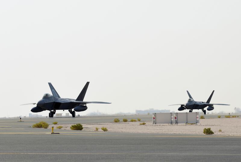 US Air Force F-22 Raptors arrive at Al Udeid Air Base, Qatar, in 2019. Photo: US Air Force