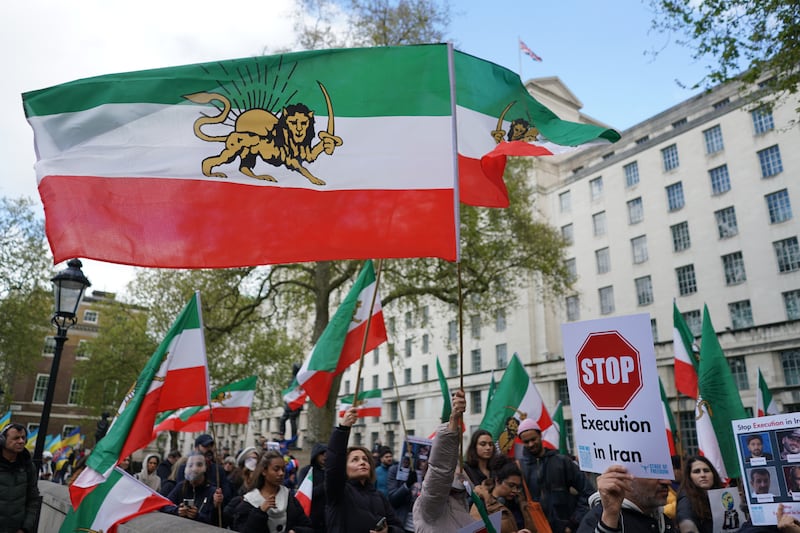 A  protest opposite Downing Street in central London against rapper Toomaj Salehi being sentenced to death in Iran over support for anti-government protests. PA