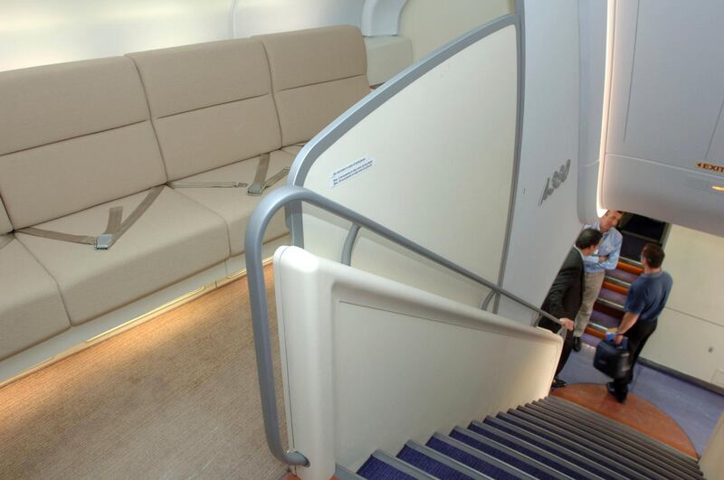 A lounge area await guests in the second floor business class. AP Photo