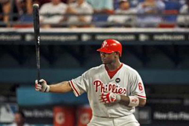Ryan Howard bats in the eighth inning of baseball game against the Florida Marlins in Miami.