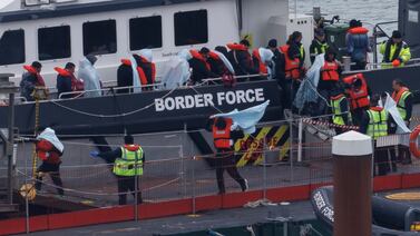 Migrants are brought into Dover Port after being picked up in the English Channel by the Border Force. Getty Images