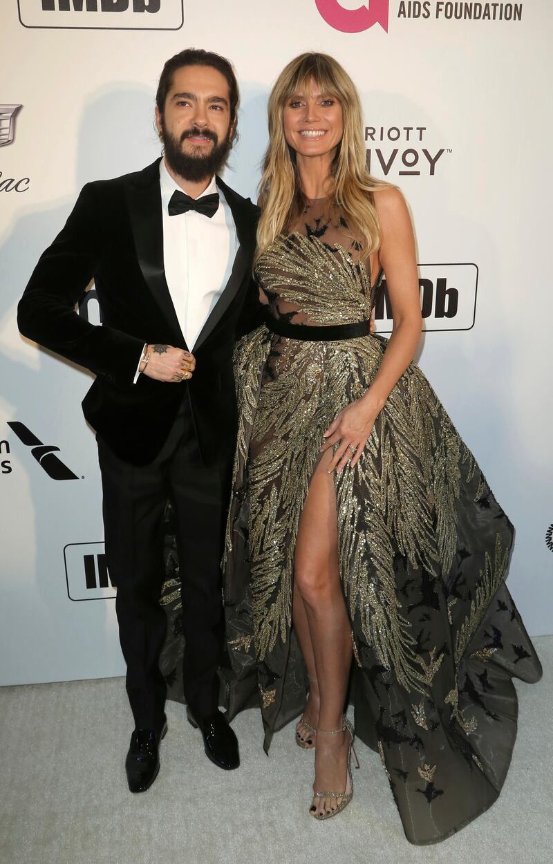 Tom Kaulitz and Heidi Klum arrive at the 2019 Elton John AIDS Foundation Oscar Viewing Party on Sunday, February 24, 2019. AP