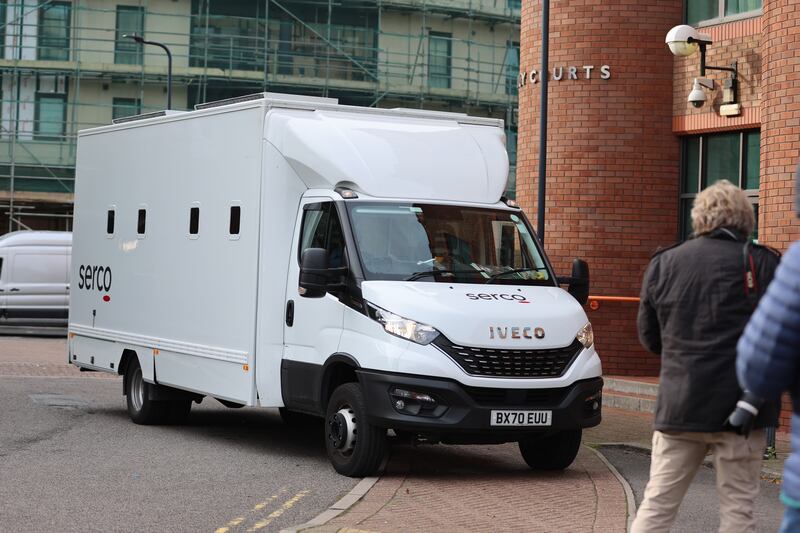 A prison van arrives at London's Willesden Magistrates Court. Mr Selamaj appeared in court on Tuesday. Getty Images
