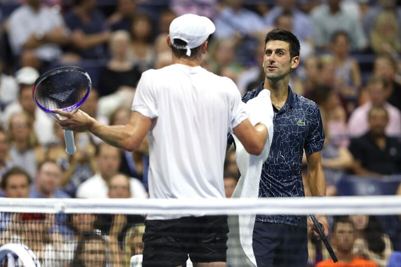 Djokovic and Millman argue in the second set. AFP