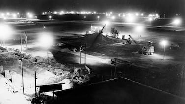 Workers in the French sector of West Berlin build Tegel airport in November 1948. The airport played a vital role in the defeat of the Soviet blockade of the divided German capital that lasted from June 1948 until May 1949. AFP