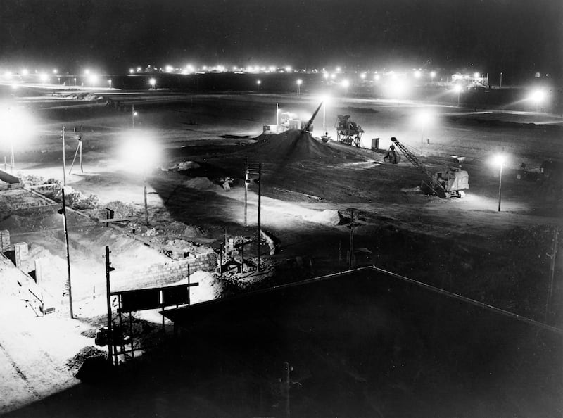 General view taken on November 08, 1948 showing the construction of the Berlin Tegel airport in the Berlin French-controlled zone, ordered by the French Military authority for the Berlin airlift during the Russian blockade which ended on 11 May 1949. (Photo by - / ACME / AFP)