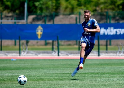 Sweden's forward Marcus Berg attends a training session on June 14, 2018 at Spartak stadium in Gelendzhik, ahead of the Russia 2018 World Cup football tournament.  / AFP / Jonathan NACKSTRAND
