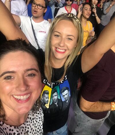 The National’s Farah Andrews with sister-in-law Ainslie Andrews, having the time of their lives at Westlife, and disposing of any musical street cred they ever had.