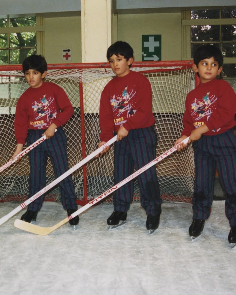 Sheikh Hamdan plays ice hockey.