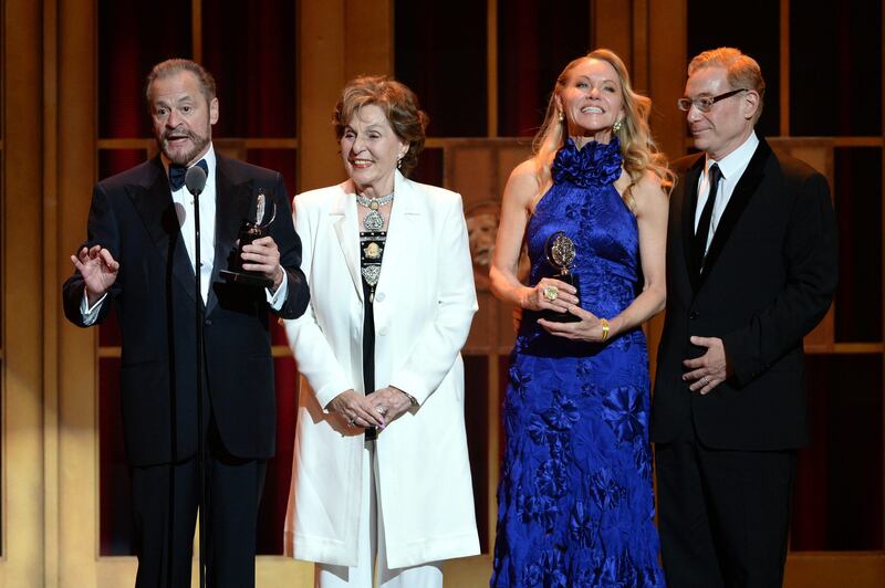 (L-R) Producers Barry Weissler, Fran Weissler, Janet Kagan, and Howard Kagan accept the award for Best Musical for 'Kinky Boots' at The 67th Annual Tony Awards at Radio City Music Hall on June 9, 2013 in New York City.   Andrew H. Walker/Getty Images for Tony Awards Productions/AFP== FOR NEWSPAPERS, INTERNET, TELCOS & TELEVISION USE ONLY ==
 *** Local Caption ***  308374-01-09.jpg