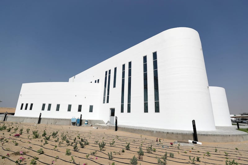 Dubai, United Arab Emirates - October 23, 2019: The opening of the largest 3D printed two-story structure in the world. Wednesday the 23rd of October 2019. Warsan, Dubai. Chris Whiteoak / The National