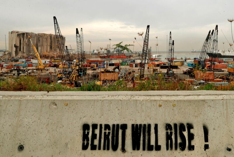 A general view of the destroyed Beirut port on December 01, 2020. Lebanon's economy is sinking into a "deliberate depression", the World Bank said on December 1 in a damning report stressing the authorities' failure to tackle the crisis. Lebanon's economy started collapsing last year as a result of years of corrupt practices and mismanagement. The crisis was made worse by a nationwide wave of anti-government protests that paralysed the country late last year and the Covid-19 pandemic this year. / AFP / JOSEPH EID
