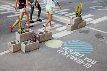 Floor markings around Alserkal Avenue served as reminders to maintain social distancing. Alserkal Avenue