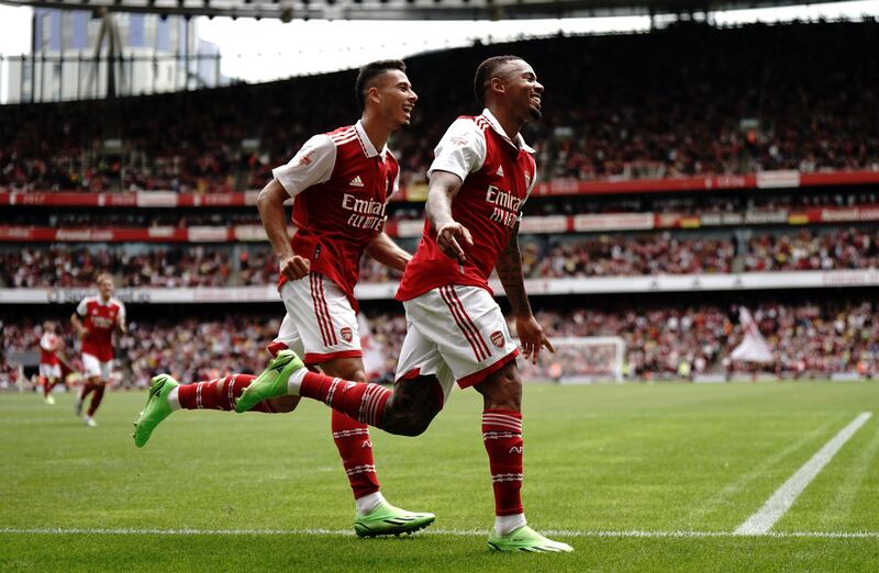 Jesus (right) celebrates with Gabriel Martinelli after scoring the fifth goal. PA