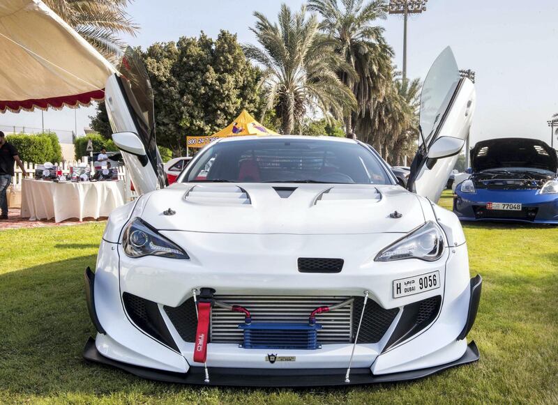 ABU DHABI, UNITED ARAB EMIRATES, 28 OCTOBER 2018 - A Nissan GTR owned by Ibrahim Mohammad Saif at the Street Meet modified cars event, Abu Dhabi City Golf Club.  Leslie Pableo for The National for Adam Workman's story