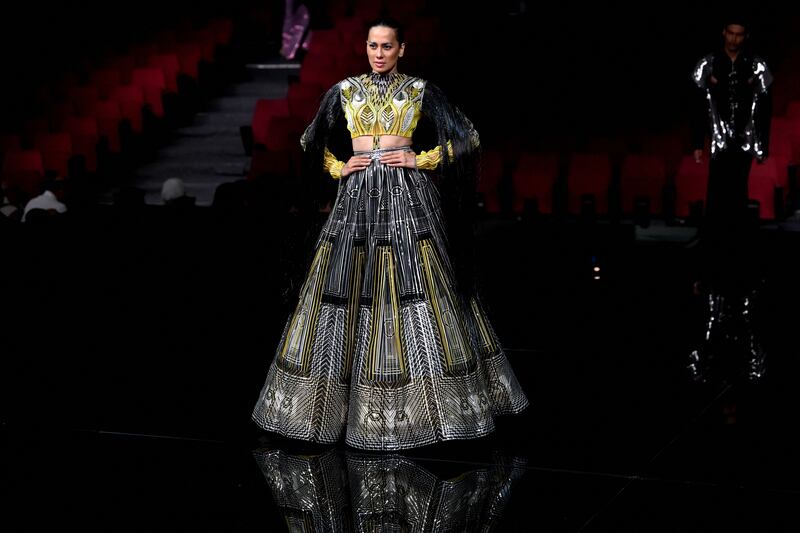 A floor-length, long-sleeved creation by Amit Aggarwal.