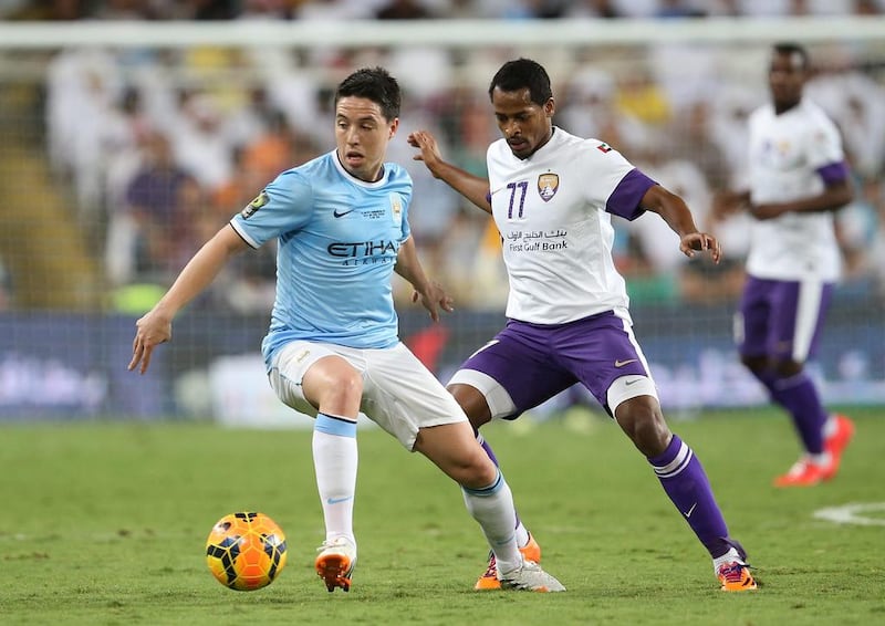 The dampening news of Samir Nasri missing out on World Cup action has left the midfielder pondering over his future, but he did not let that affect him on the field at the Hazza bin Zayed Stadium yesterday in Al Ain. Ali Haider / EPA