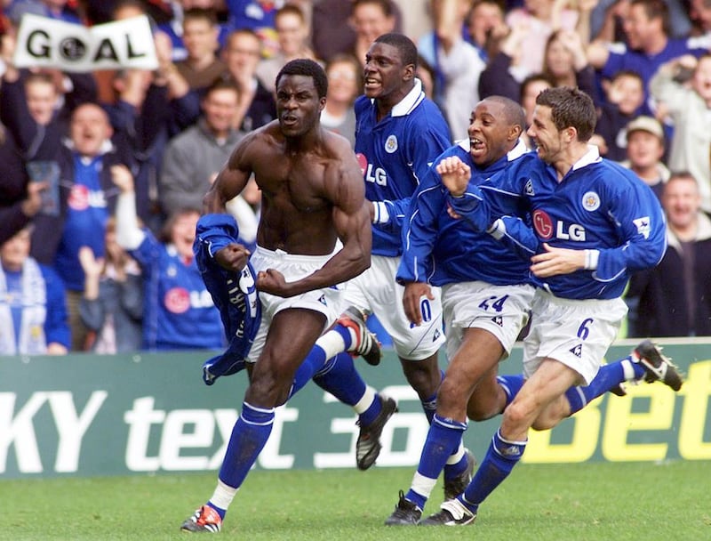 Leicester City’s Ade Akinbiyi scored against Sunderland to break his drought and celebrated wildly in November, 2001. Darren staples / Reuters