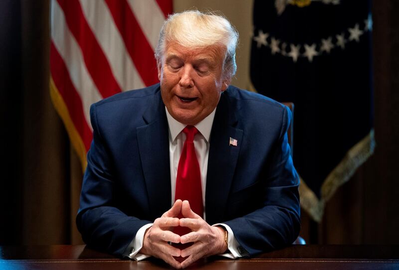 epaselect epa08305249 US President Donald J. Trump speaks to reporters as he holds a meeting with nurses on the COVID-19 response at the White House in Washington, DC, USA, 18 March 2020.  EPA/KEVIN DIETSCH / POOL