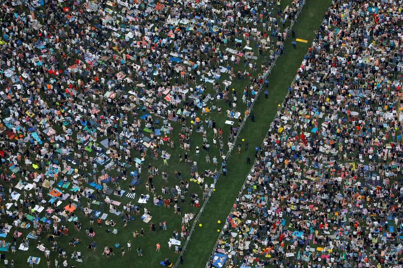 People gather in Central Park for the 'We Love NYC: The Homecoming Concert'. Reuters