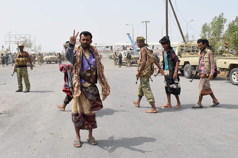 Yemeni pro-government forces advance towards the port area from the eastern outskirts of Hodeidah, Yemen. AFP