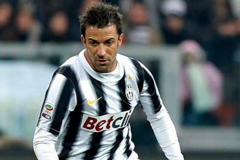 Juventus’ Alessandro Del Piero scored in the Coppa Italia win against Roma, a side that featured 35-year-old Francesco Totti.