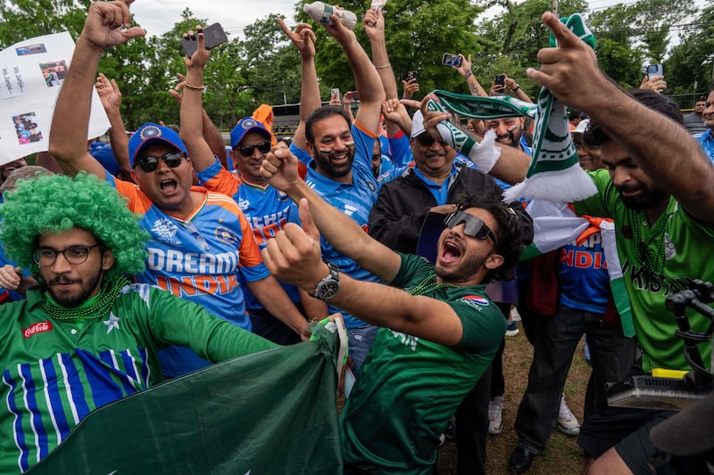 India and Pakistan fans ahead of the T20 World Cup match in New York. AFP