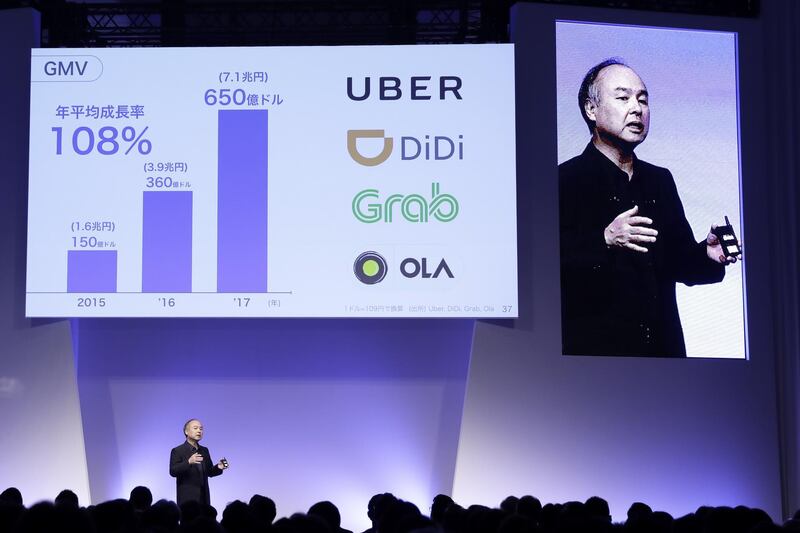 Masayoshi Son, chairman and chief executive officer of SoftBank Group Corp., speaks at the SoftBank World 2018 event in Tokyo, Japan, on Thursday, July 19, 2018. SoftBank and China’s Didi Chuxing unveiled a taxi-hailing platform for Japan, becoming the latest venture to bet on a market that has lagged behind the rest of the world. Photographer: Kiyoshi Ota/Bloomberg