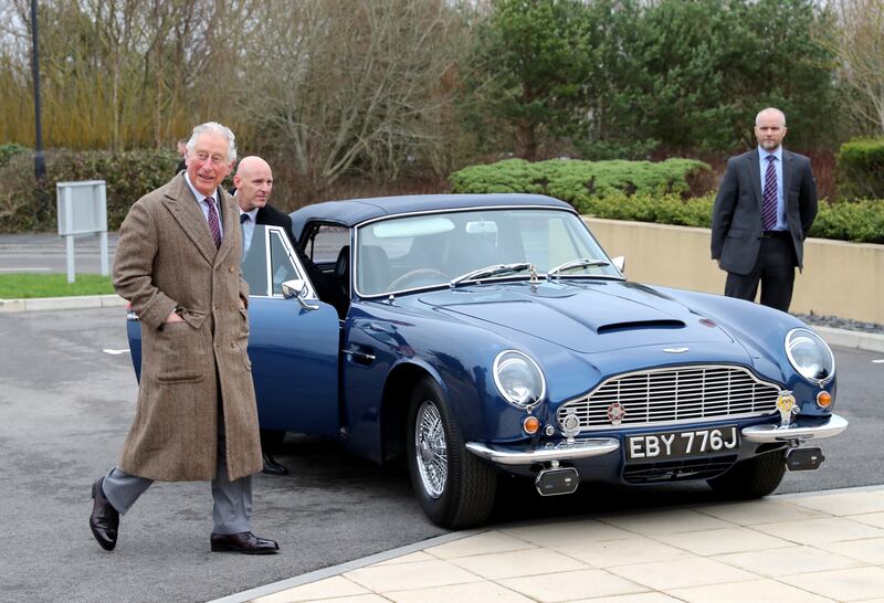 King Charles runs his Aston Martin DB6 Volante on English white wine and whey. Getty Images