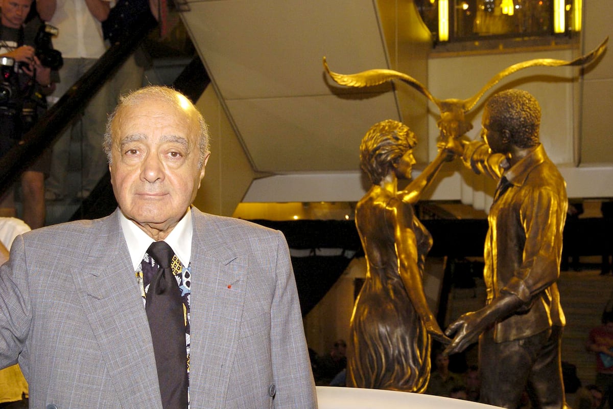 Mohamed Al-Fayed at the unveiling of a memorial statue in commemoration of his son Dodi and Princess Diana at Harrods in London. Photo: David Lodge / FilmMagic