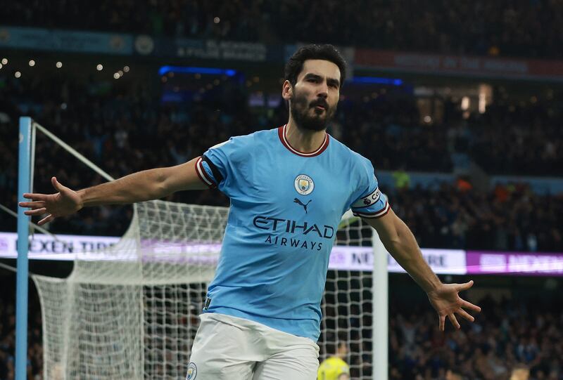 City's Ilkay Gundogan celebrates scoring the second goal. Reuters