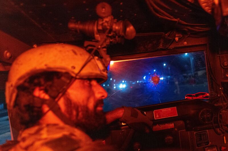 A member of the Afghan Special Forces drives a Humvee during a combat mission against the Taliban in Kandahar province, July 11, 2021.