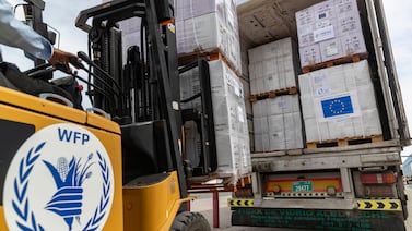 The UN Humanitarian Response Depot is sending eight lorries of aid to Gaza. Antonie Robertson / The National