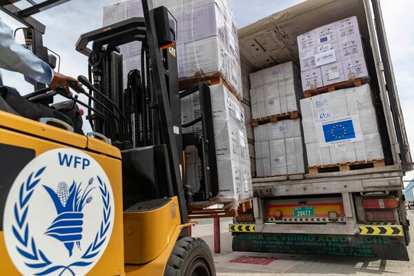 The UN Humanitarian Response Depot is sending eight lorries of aid to Gaza. Antonie Robertson / The National 