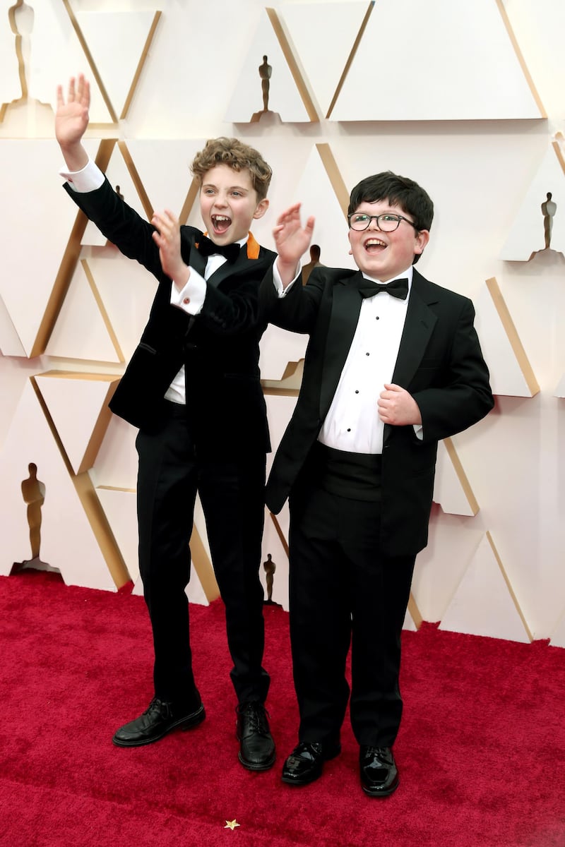 Roman Griffin Davis and Archie Yates arrive at the Oscars on Sunday, February 9, 2020, at the Dolby Theatre in Los Angeles. EPA