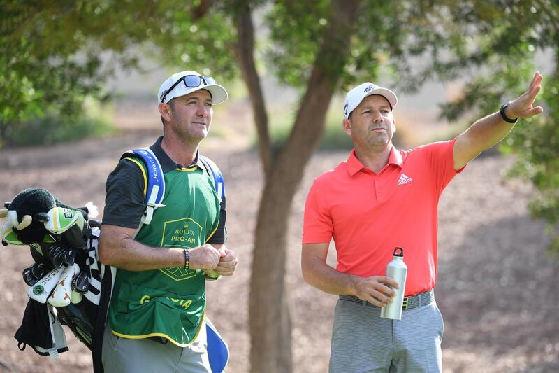 Sergio Garcia with caddie Michael Kerr. Getty