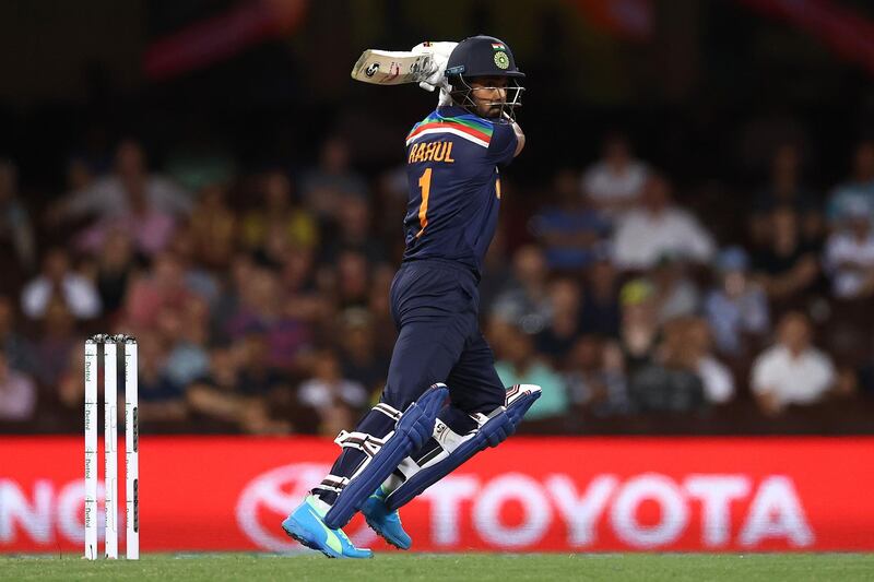 KL Rahul of India during the second T20 against Australia in Sydney on Sunday. Getty