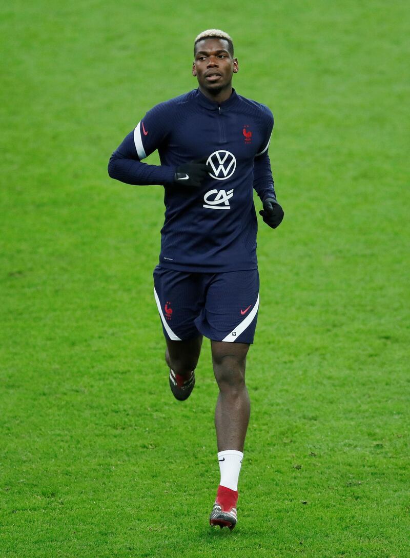 Paul Pogba take part in a training session at the Stade de France ahead of the Uefa Nations League match between France and Sweden. Reuters