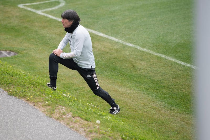 Joachim Low watches the training session. Getty