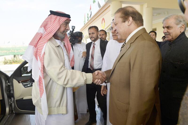 UAE President Sheikh Khalifa bin Zayed Al Nahyan meets with the Prime Minister of Pakistan, Nawaz Sharif, at the end of his private visit to Pakistan. Wam