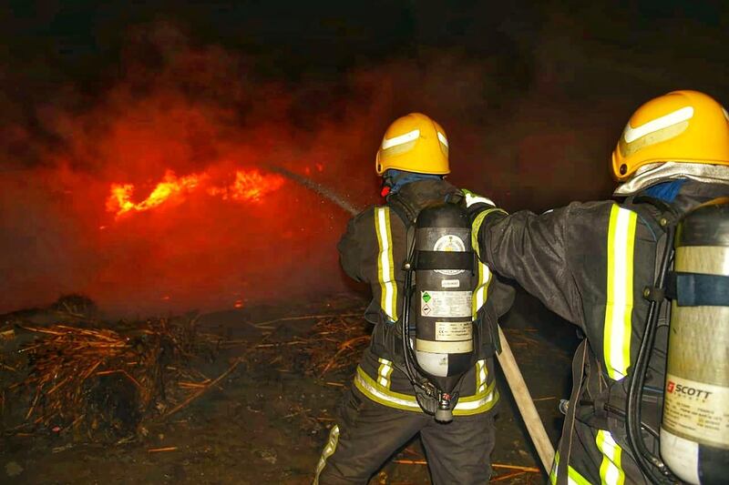 Saudi Arabian firefighters tackle a blaze that broke out in the Ghulamah Mountains in Tanuma governorate, north of Asir. Reuters