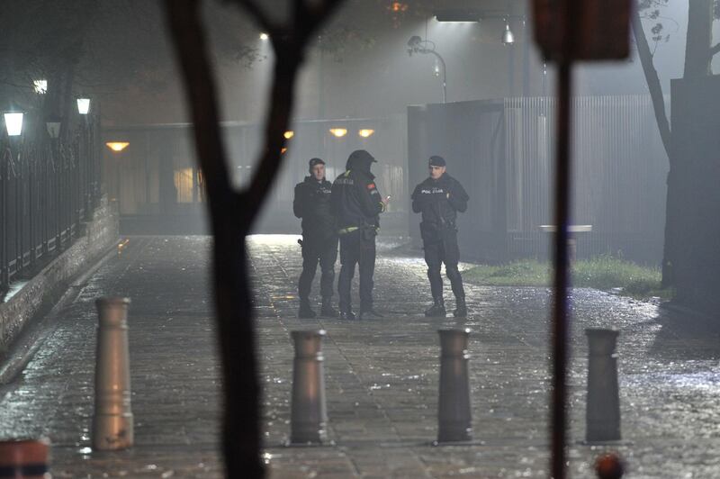 Police block off the area around the US embassy in Montenegro's capital Podgorica. Savo Prelevic / AFP Photo