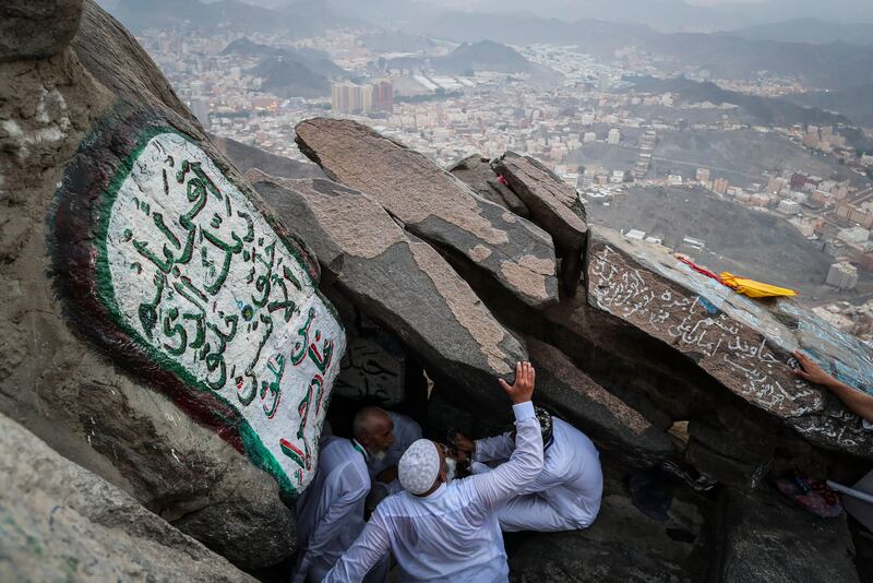 Muslim worshippers visit the Hera cave on the top of Mount Al-Noor where the Prophet Mohammed received the first words of the Quran in Mecca, Saudi Arabia. Mast Irham / EPA