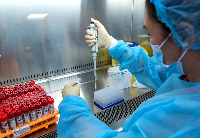 A technician at work in the laboratory of Unilabs diagnostic services providers, in Abu Dhabi.