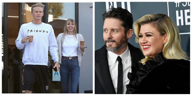 Both Miley Cyrus and Kelly Clarkson split from their men during quarantine, along with a whole host of celebrities who fell out of love in lockdown. Instagram, Frazer Harrison / Getty Images / AFP